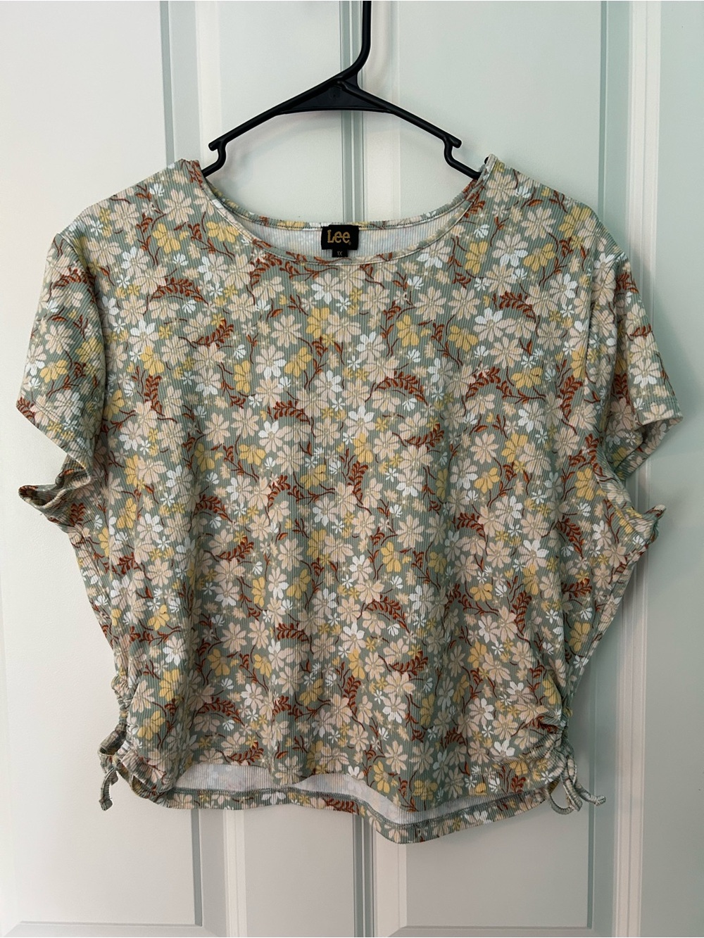 Lee Floral Short-Sleeve Crop Top in Sage Green